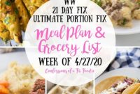 Meal Plan and Grocery List for the Week of April 27 2020 Featuring 21 Day Fix and WW