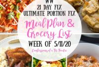Weekly Meal Plan and Grocery List covering 21 Day Fix and WW for May 11 2020