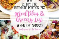Weekly Meal Plan and Grocery List for 21 Day Fix and WW starting May 18 2020