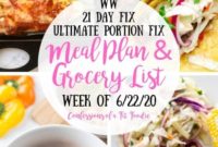 Weekly Meal Plan and Grocery List for 21 Day Fix and WW