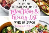 Weekly Meal Plan and Grocery List August 17 2020 21 Day Fix WW Compatible