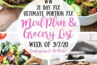 Simplified Weekly Meal Plan Grocery List 21 Day Fix WW