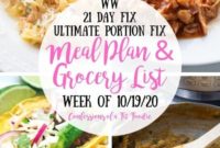 Weekly Meal Plan and Grocery List October 19 2020 21 Day Fix and WW Friendly
