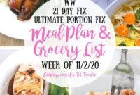 21 Day Fix and WW Meal Plan and Grocery List for the Week of November 2 2020