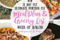 21 Day Fix and WW Meal Plan and Grocery List November 16 2020