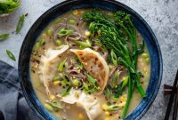 Velvety Vegan Coconut Gyoza Noodle Soup