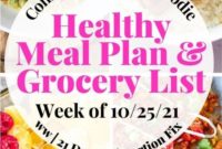 October 25 Meal Plan and Grocery List 21 Day Fix WW