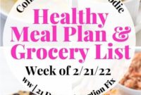 Weekly Meal Plan and Grocery List for 21 Day Fix and Weight Watchers