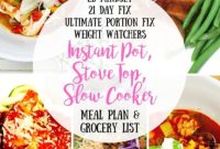 Weekly Meal Plan and Grocery List Instant Pot Stove Top Slow Cooker for 21 Day Fix Ultimate Portion Fix 2B Mindset