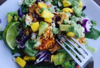 Fish Taco Bowl with Creamy Avocado Cilantro Dressing