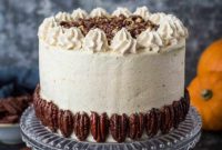 Spiced Vegan Pumpkin Cake with Toasted Maple Pecans and Creamy Cinnamon Buttercream