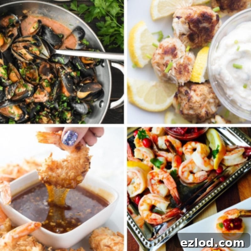 A selection of gluten-free seafood appetizers, including mini crab cakes and coconut shrimp, beautifully presented on a platter.
