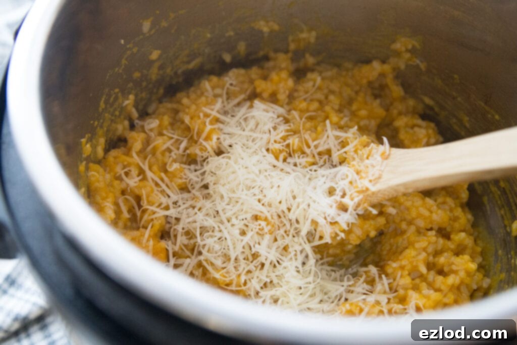 A large pot of creamy Instant Pot Butternut Squash Risotto with Parmesan
