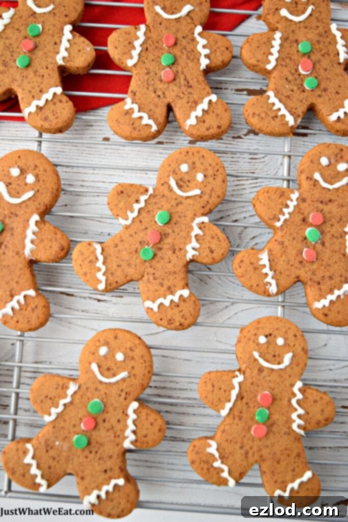 A festive display of gluten-free and vegan gingerbread cookies for Christmas.