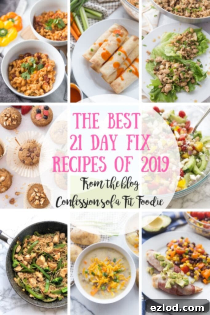 A collage of the top 21 Day Fix recipes from Confessions of a Fit Foodie in 2019.