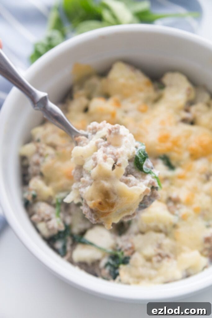 Sausage and Cauliflower Casserole in a baking dish