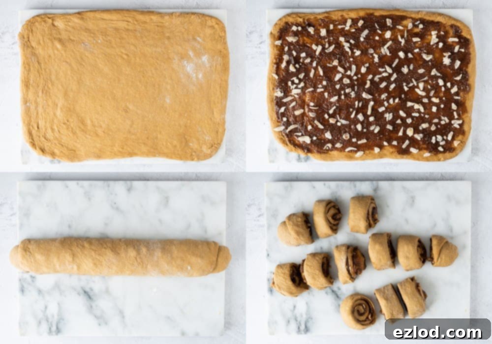step 5 - shaping the cinnamon rolls