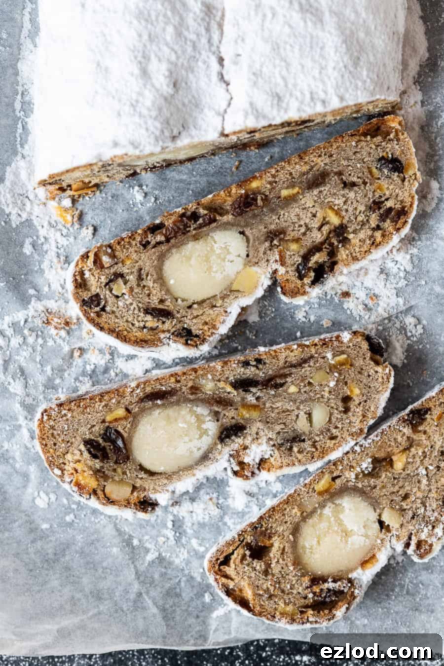 slices of vegan German stollen.