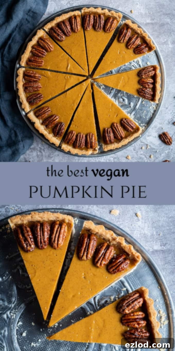 A Pinterest-optimized image featuring the delectable vegan pumpkin pie, ideal for sharing and inspiring plant-based baking enthusiasts.