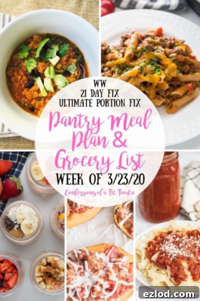 21 Day Fix Meal Plan with Pantry Ingredients, WW Blue Points, Printable Grocery List, and Meal Planning Spreadsheet