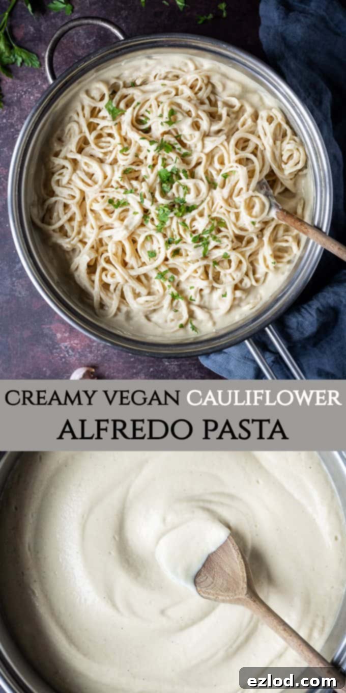 Pinterest image: A visually appealing image of Vegan Cauliflower Alfredo pasta, perfect for sharing on social media platforms.