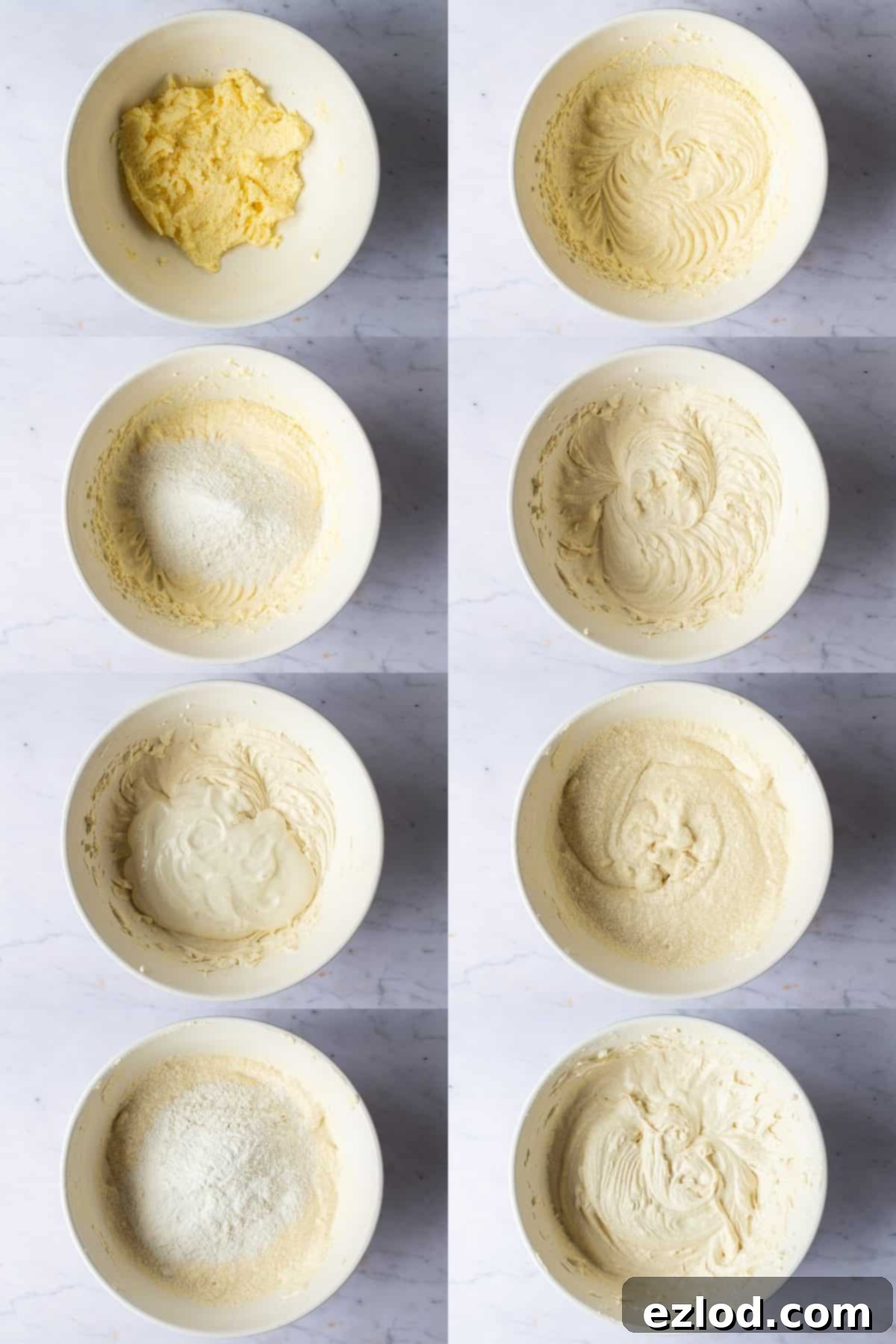 Step 2: A large bowl containing the mixed cake batter, showing its smooth, creamy consistency before baking.
