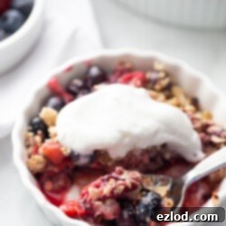 Rustic Berry Crisp 9 A delicious individual berry crisp, freshly made, capturing its inviting texture and vibrant color. The perfect healthy, gluten-free dessert.
