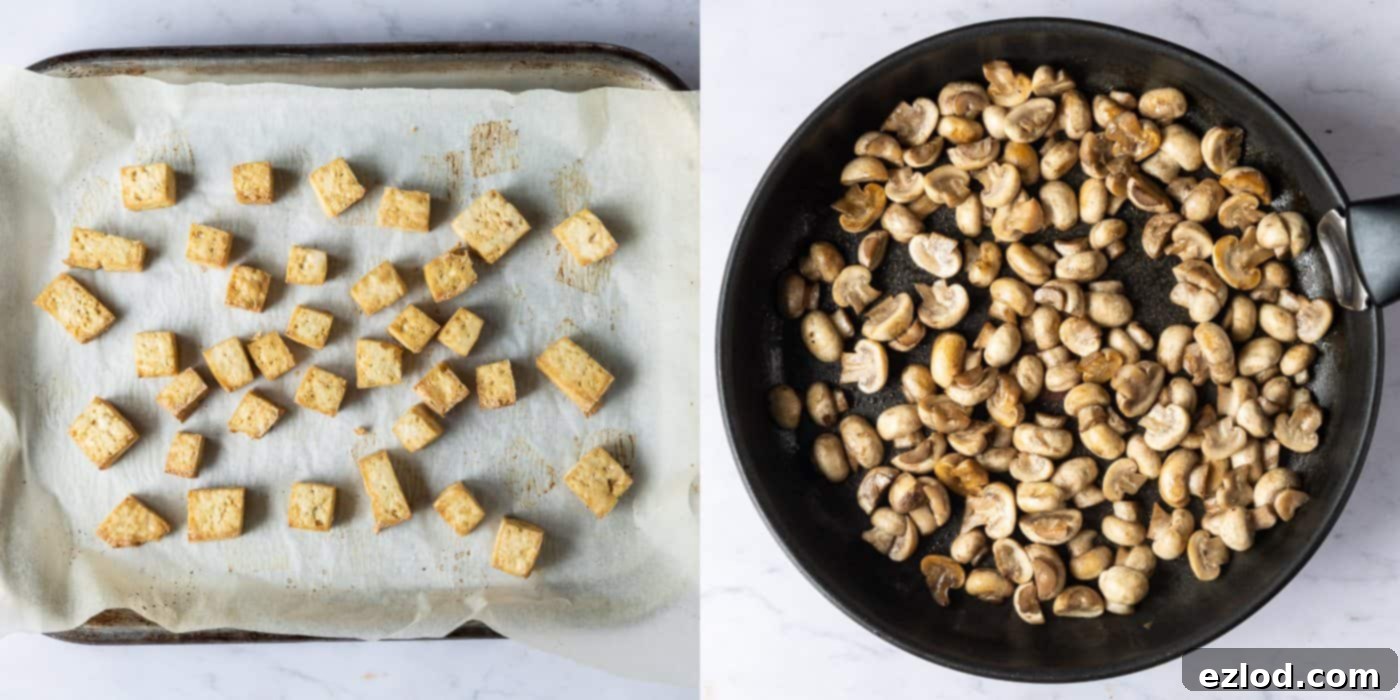 step 2 - cooking the tofu and mushrooms