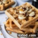 a stack of vegan banana waffles.