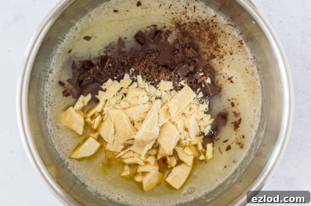 step 3 - adding the chocolate and cocoa butter.