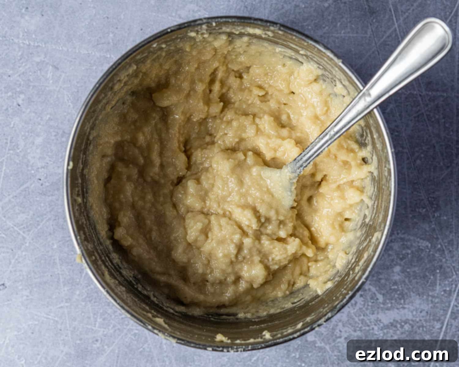 Step 4: The rich and sticky almond marzipan filling mixture in a bowl, ready for the bread.