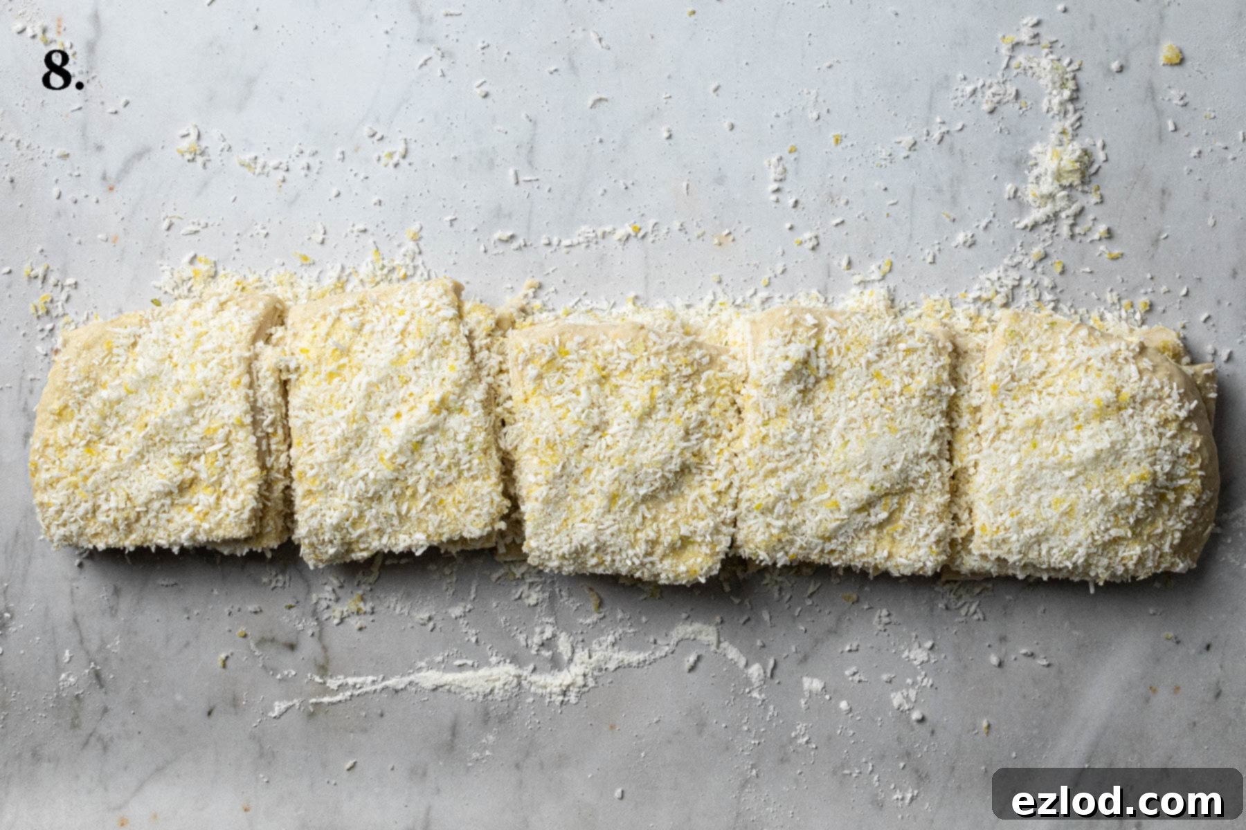 Step 8, the stacks of dough squares.