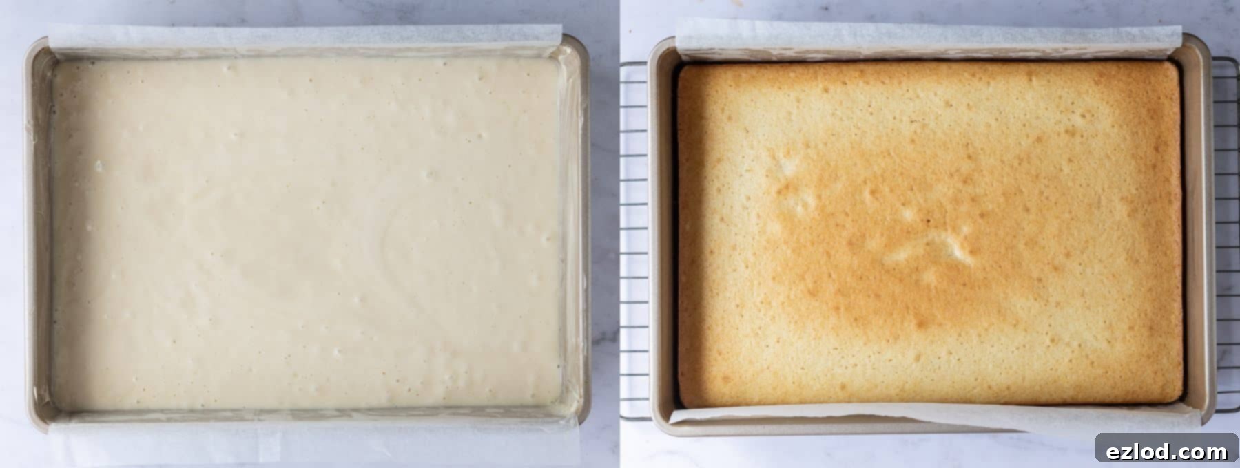 Step 2 in making vegan tiramisu: the baked vanilla cake cooling on a wire rack.