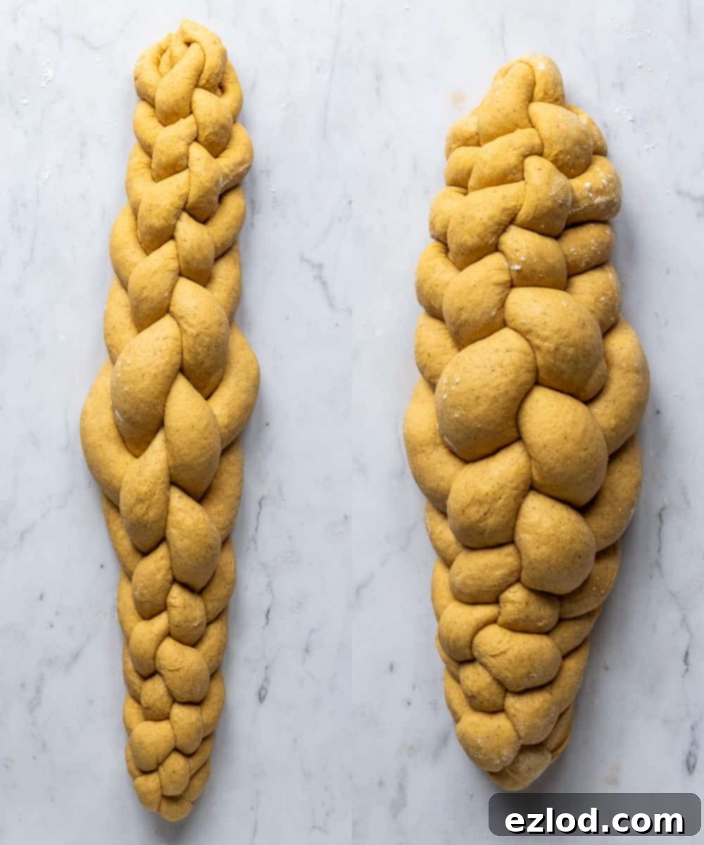 Step 7 - reshaping the braided loaf.
