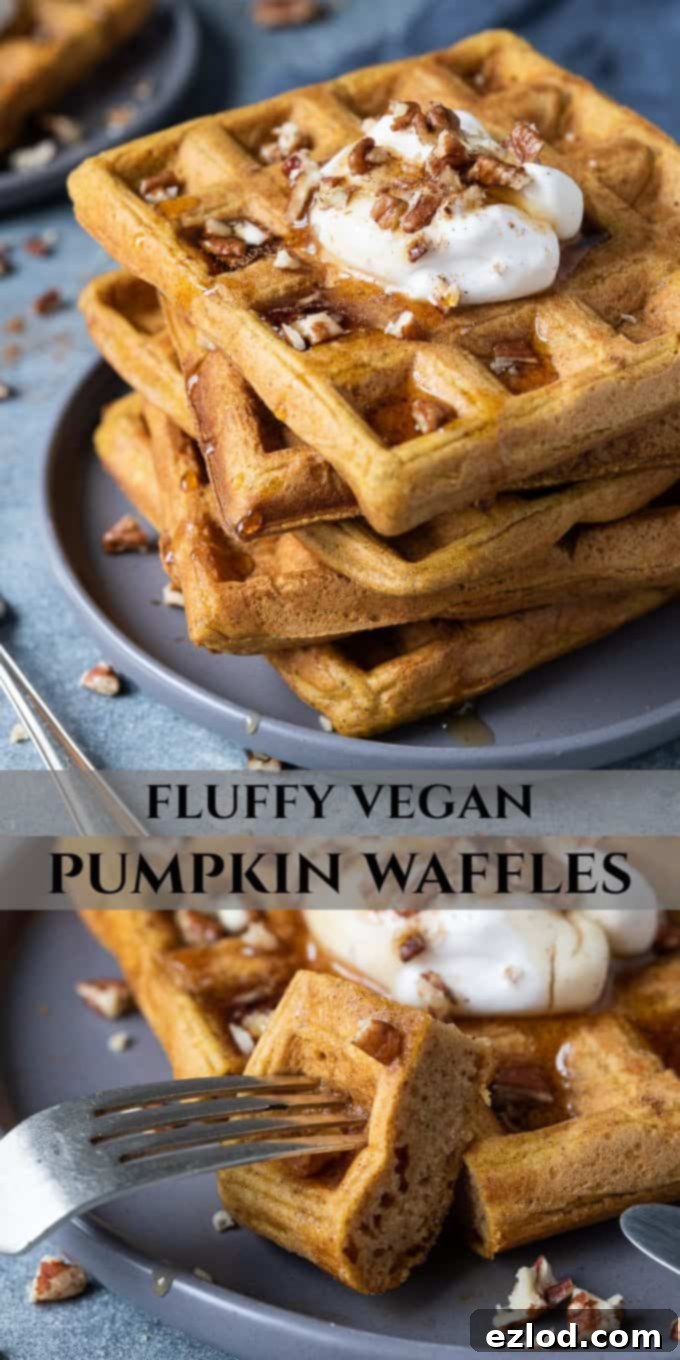 Pinterest image promoting vegan pumpkin waffles.