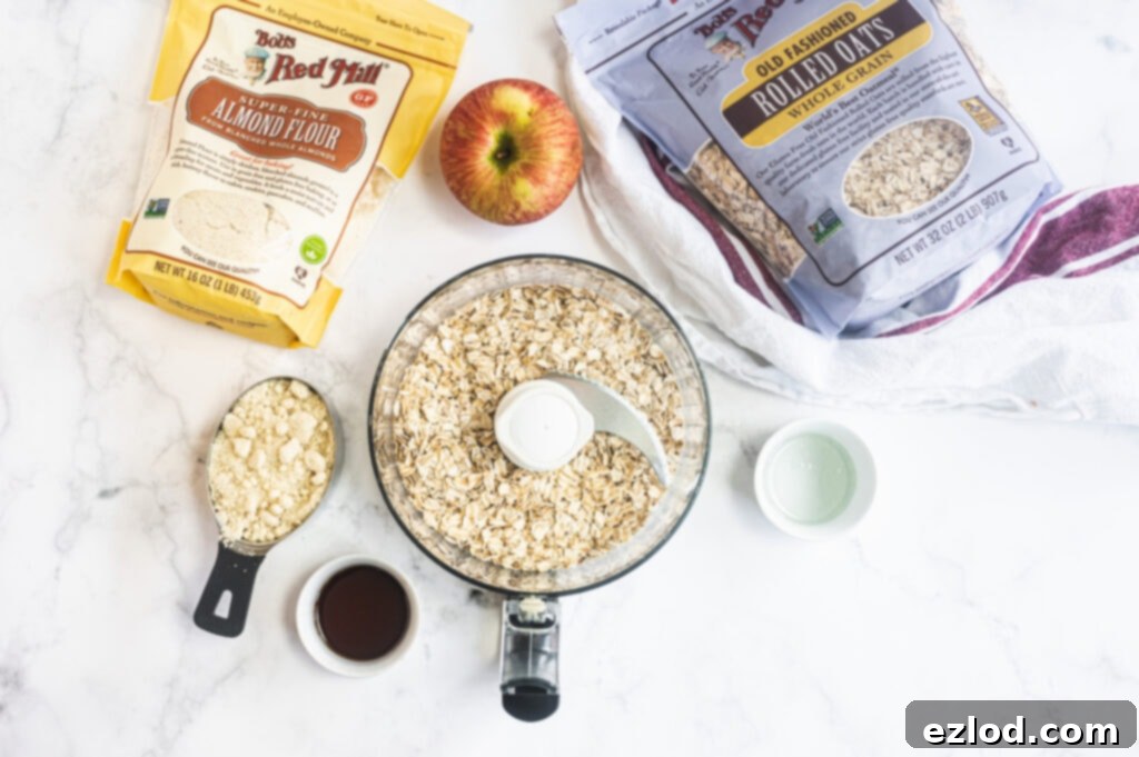An overhead shot showcasing the individual, wholesome ingredients meticulously laid out, ready to be transformed into a delicious Gluten-Free Apple Tart.
