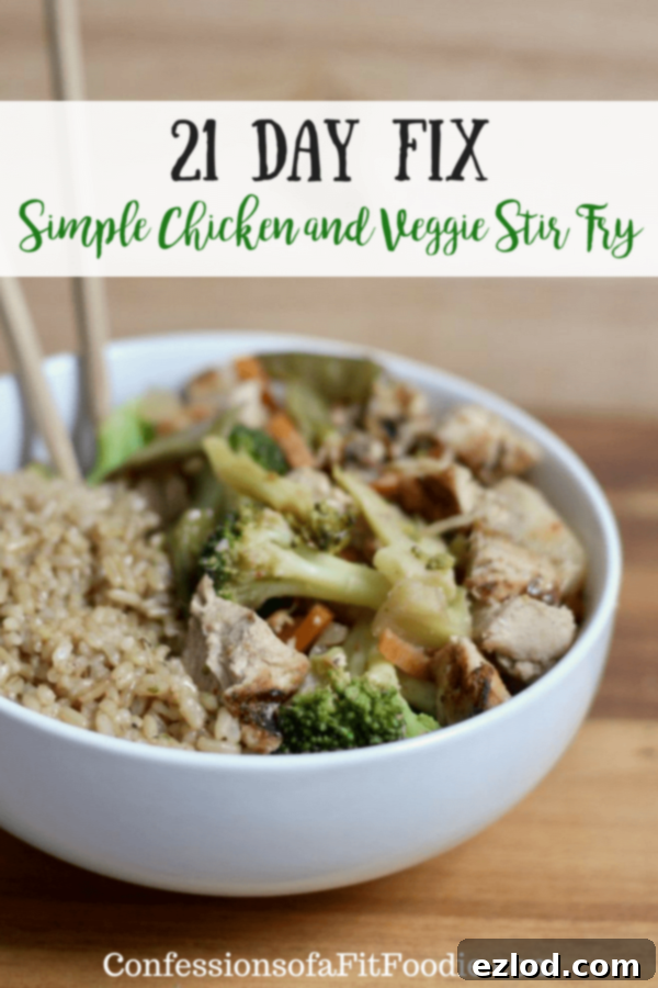 Close-up of a bowl of 21 Day Fix Simple Stir Fry with Chicken and Veggies