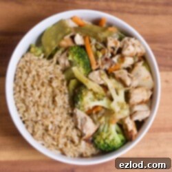 Final plated Chicken and Veggie Stir Fry