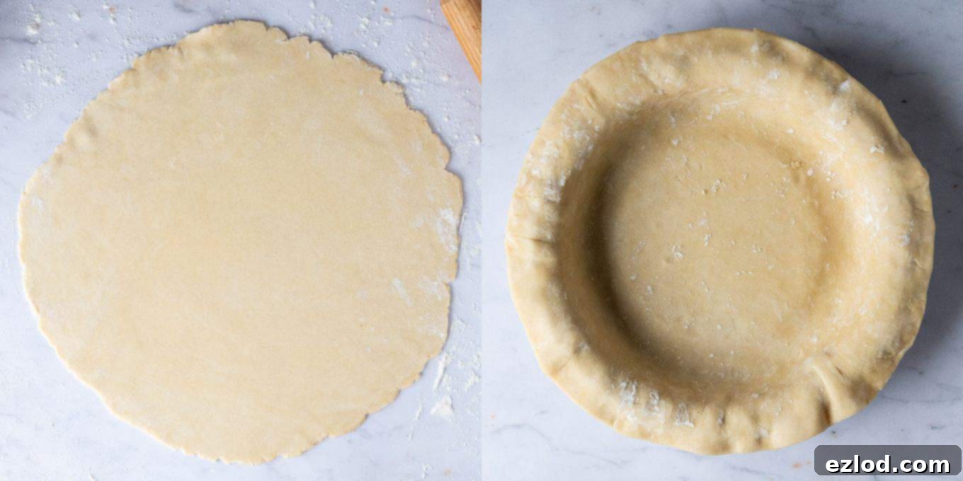 Step 2 - rolling out the pastry and lining the pie dish.