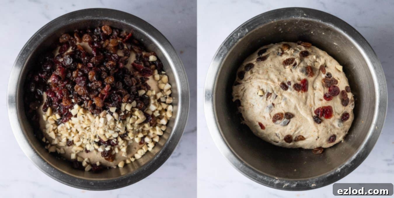 Step 4 - adding the fruit and almonds.