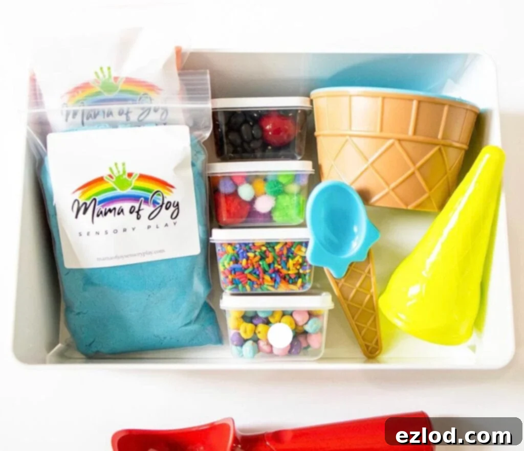 Mama of Joy Ice Cream Sensory Bin for imaginative play.