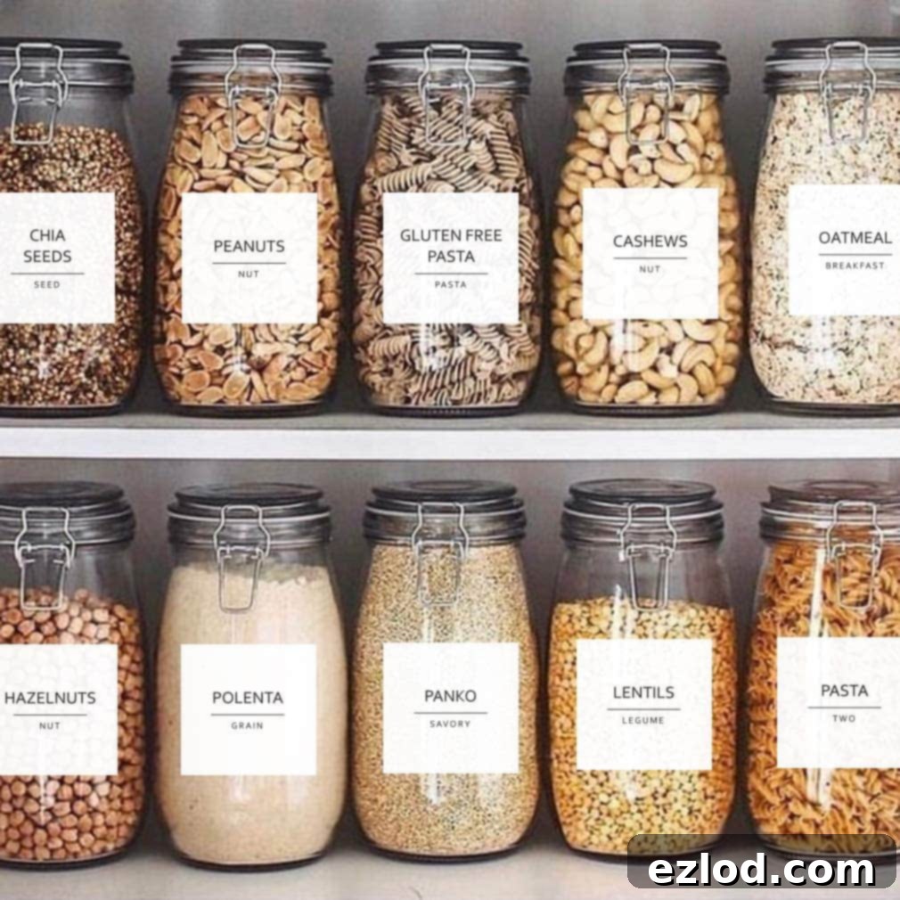 Talented Kitchen minimalist pantry labels for home organization.