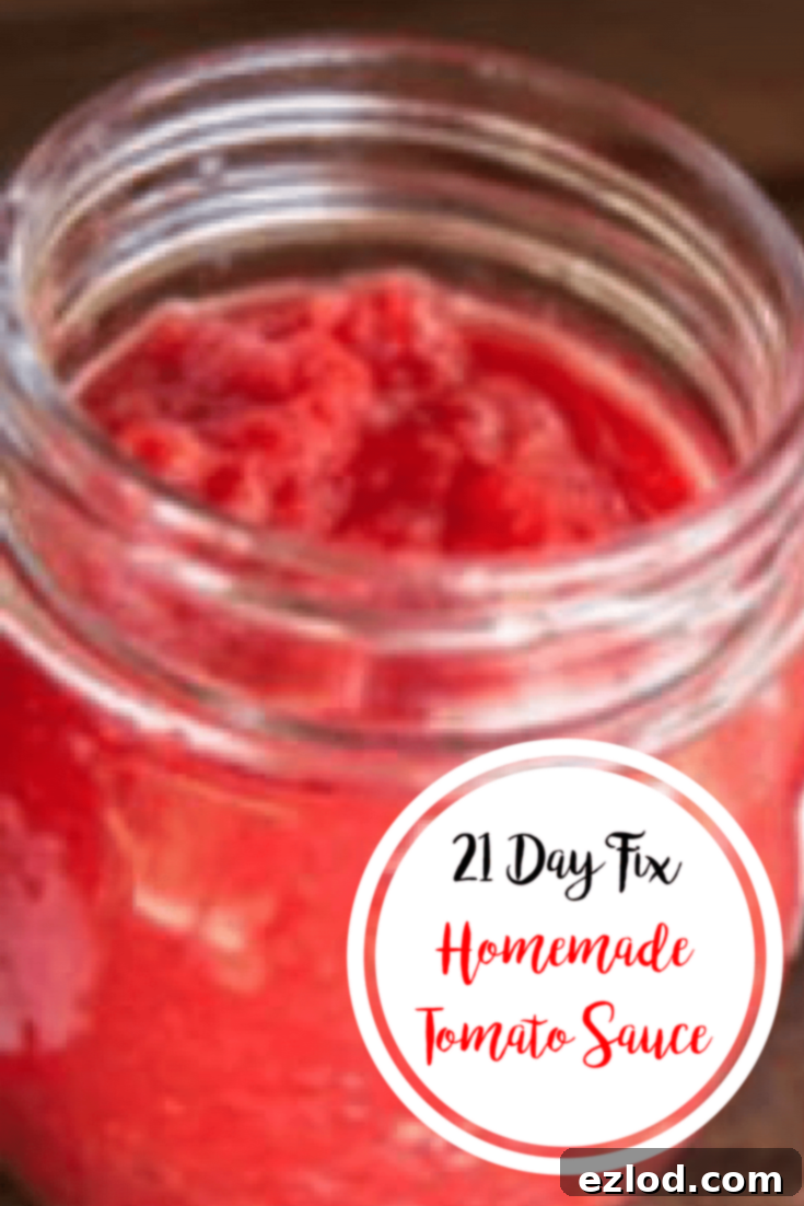 Healthy 21 Day Fix Homemade Tomato Sauce with fresh basil garnish