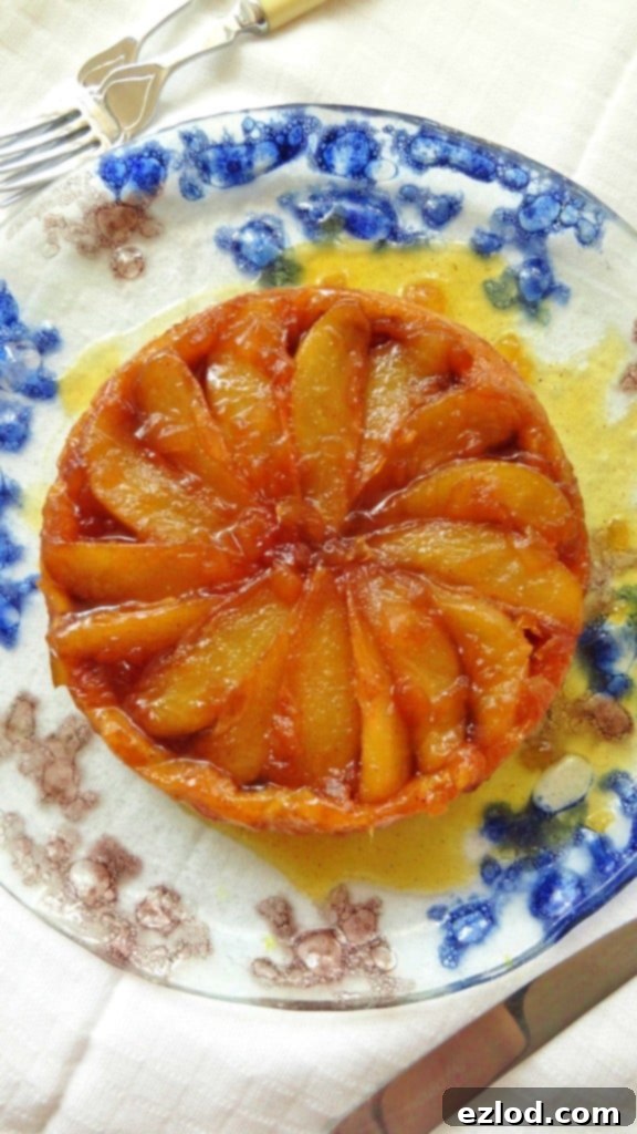Close-up of a mini pear and ginger tarte tatin, ready to be served