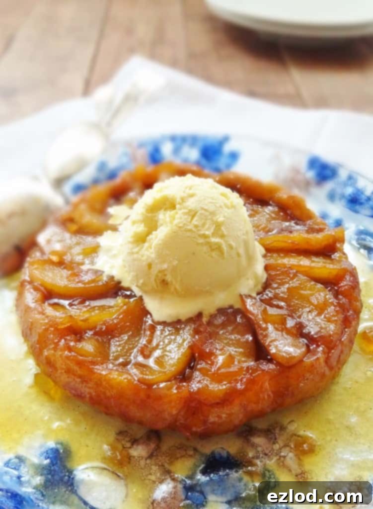 Process shot of a mini pear and ginger tarte tatin, showing the pears arranged in the skillet