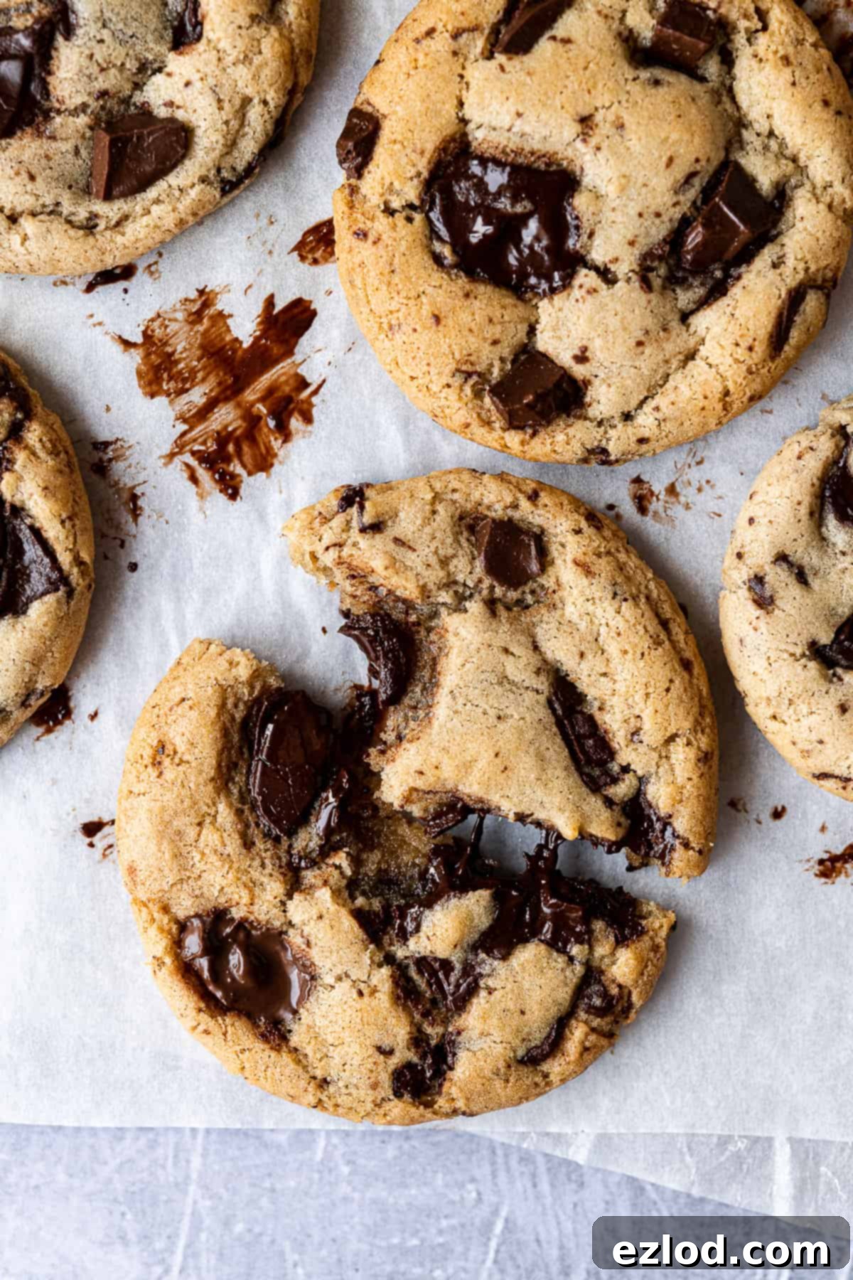 Close up of a cookie which has been torn in half.