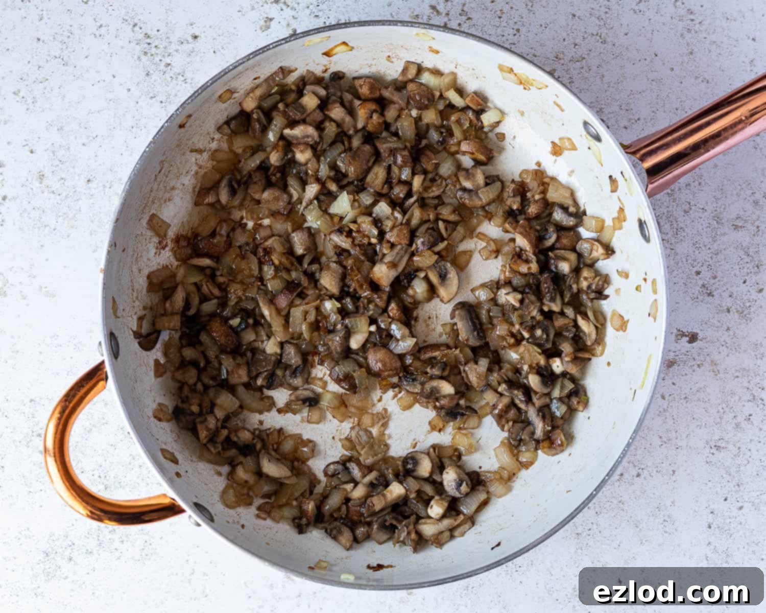 Step 1 - frying the onion, mushrooms and garlic.