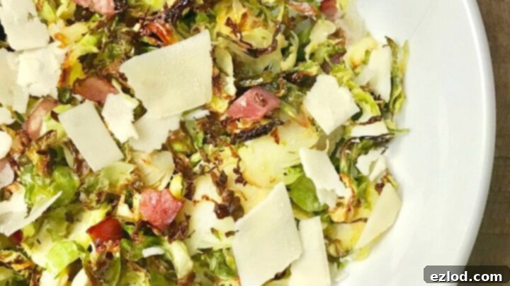 Crispy Brussels Sprouts with bacon, Parmesan cheese, and a balsamic glaze.