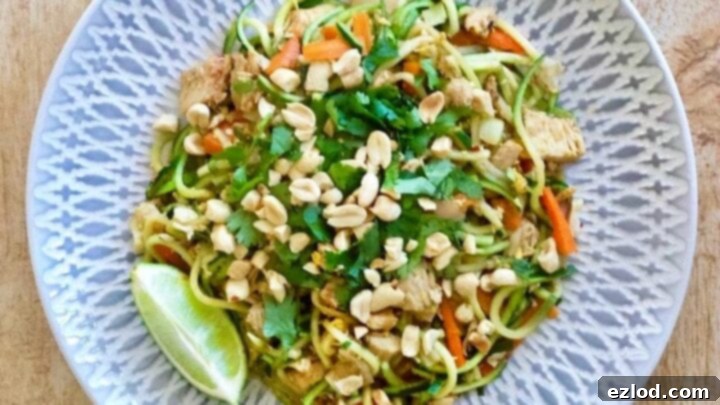 Colorful Chicken Pad Thai Zoodles, a healthy twist on a takeout favorite.