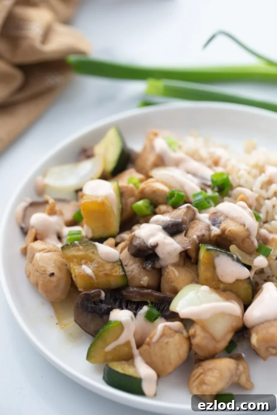 A vibrant and appetizing plate of homemade hibachi chicken and vegetables.
